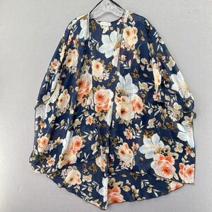 Emory Park Navy Blue Floral Print Kimono Open Front Lightweight Cover Up Size 2X
